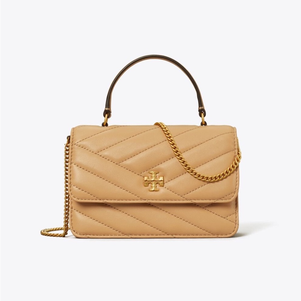 NWT Tory Burch Mini Kira Chevron Top Handle Chain Wallet Desert Dune Crossbody